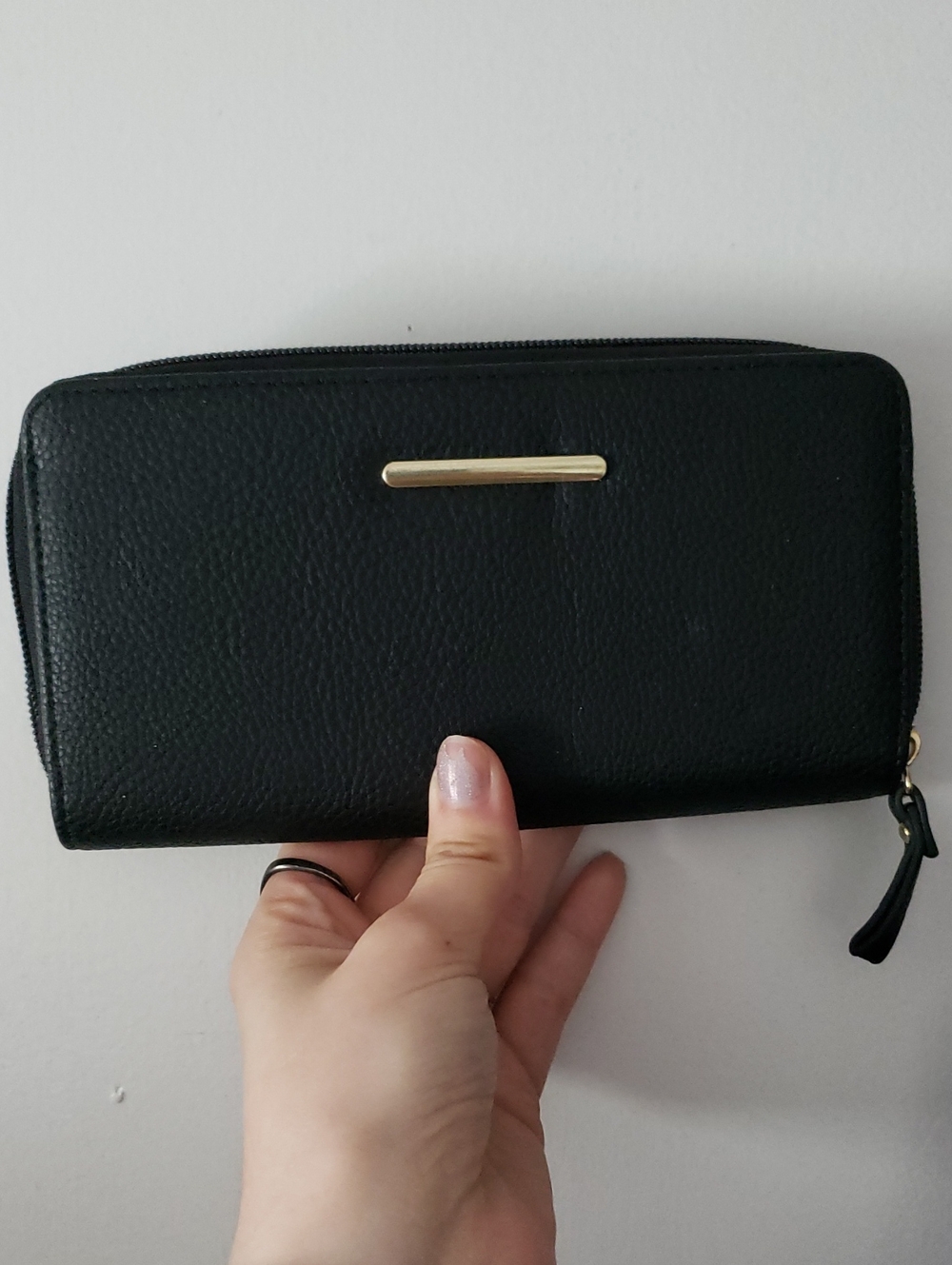 Black Zip-Around Women's Wallet with Gold Accent